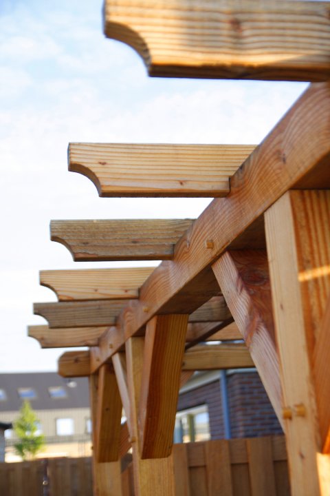 Pergola van Douglashout met pen-gatverbindingen